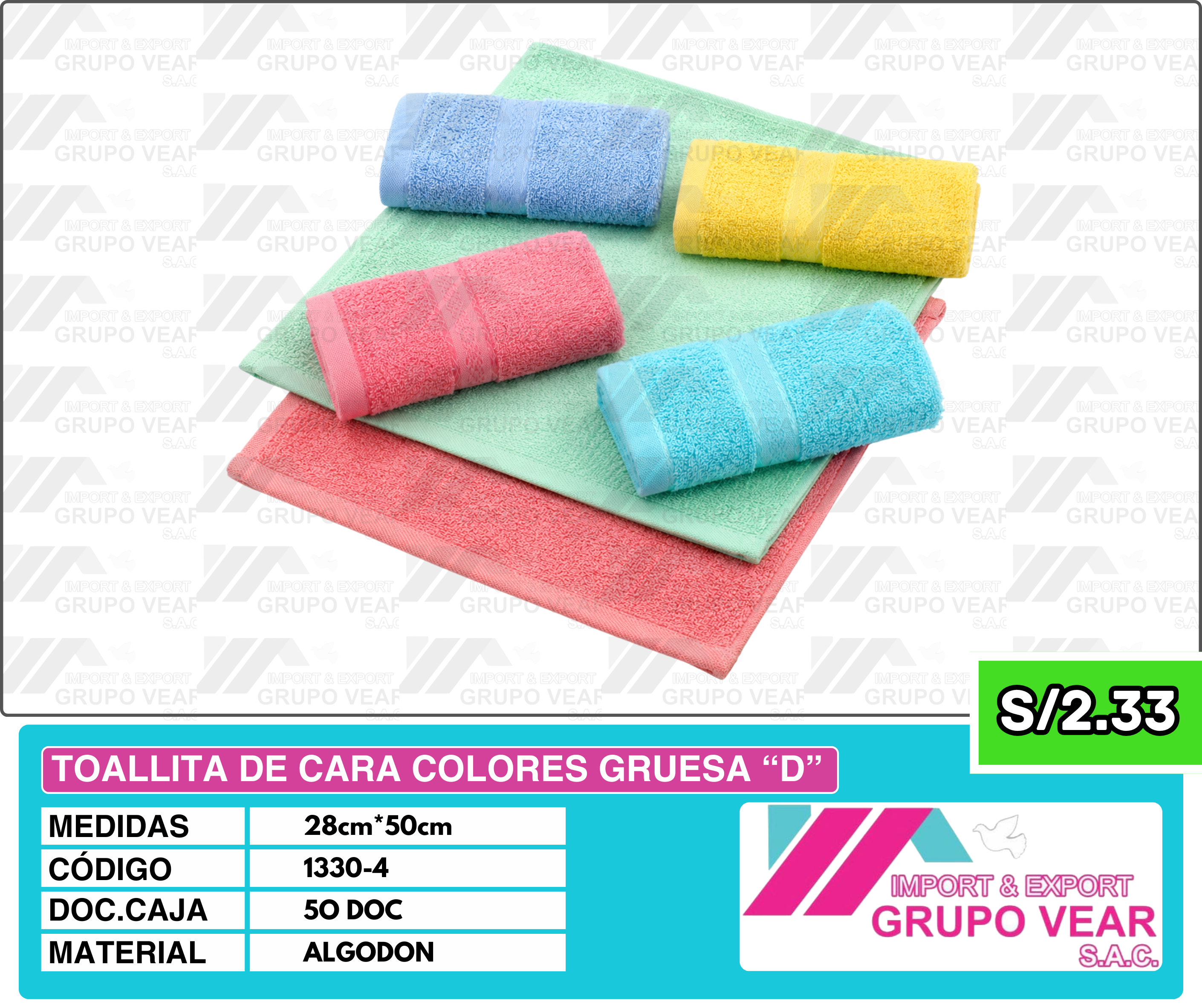 TOALLITA DE CARA COLORES GRUESA "D" (30DOC)