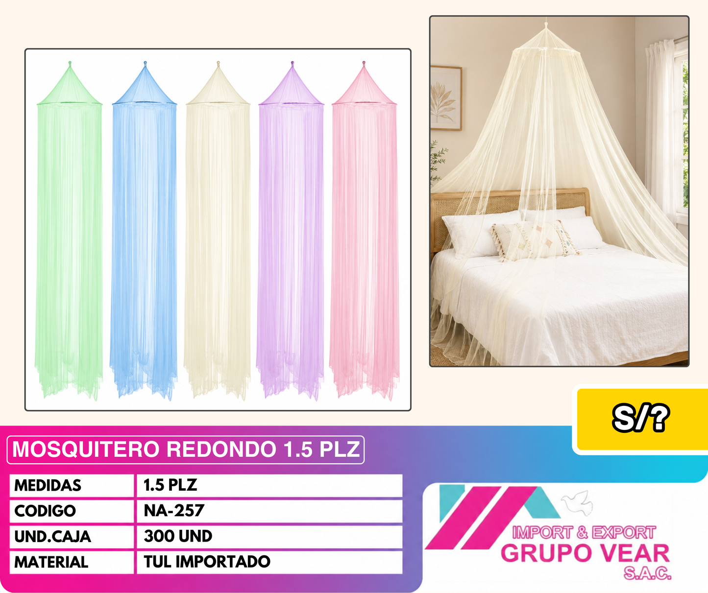 MOSQUITERO REDONDO 1½ PLZ (300 UND)