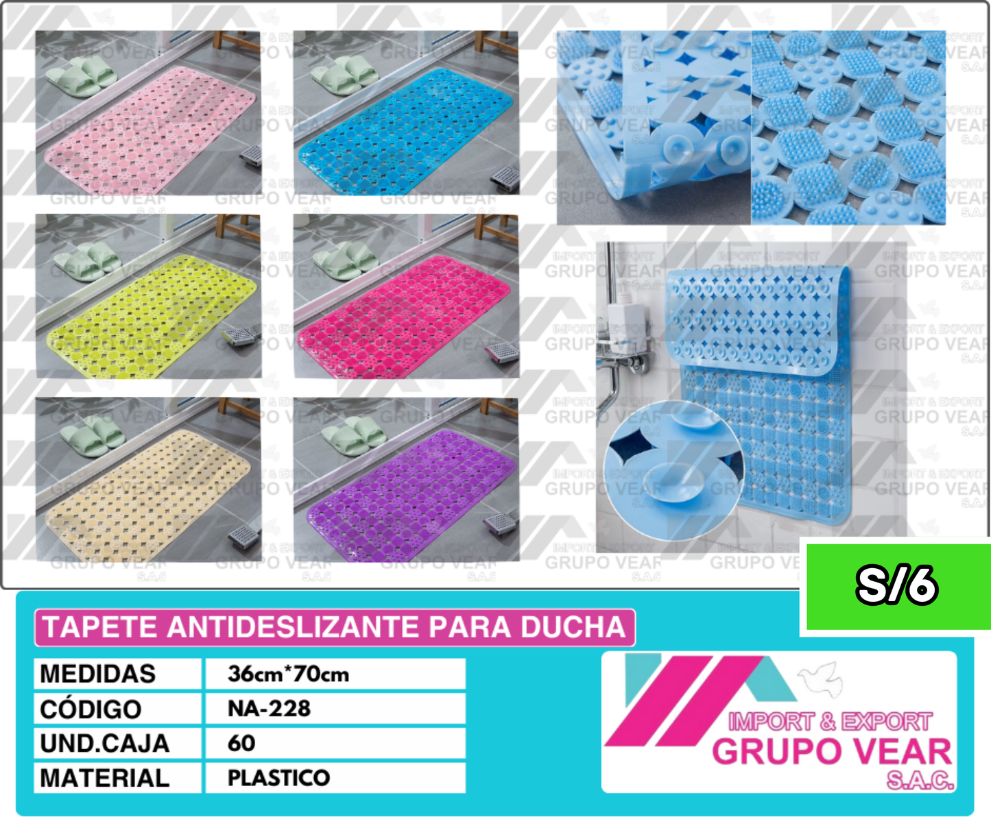 TAPETE ANTIDESLIZANTE PARA DUCHA "A" (60 UNIDADES)