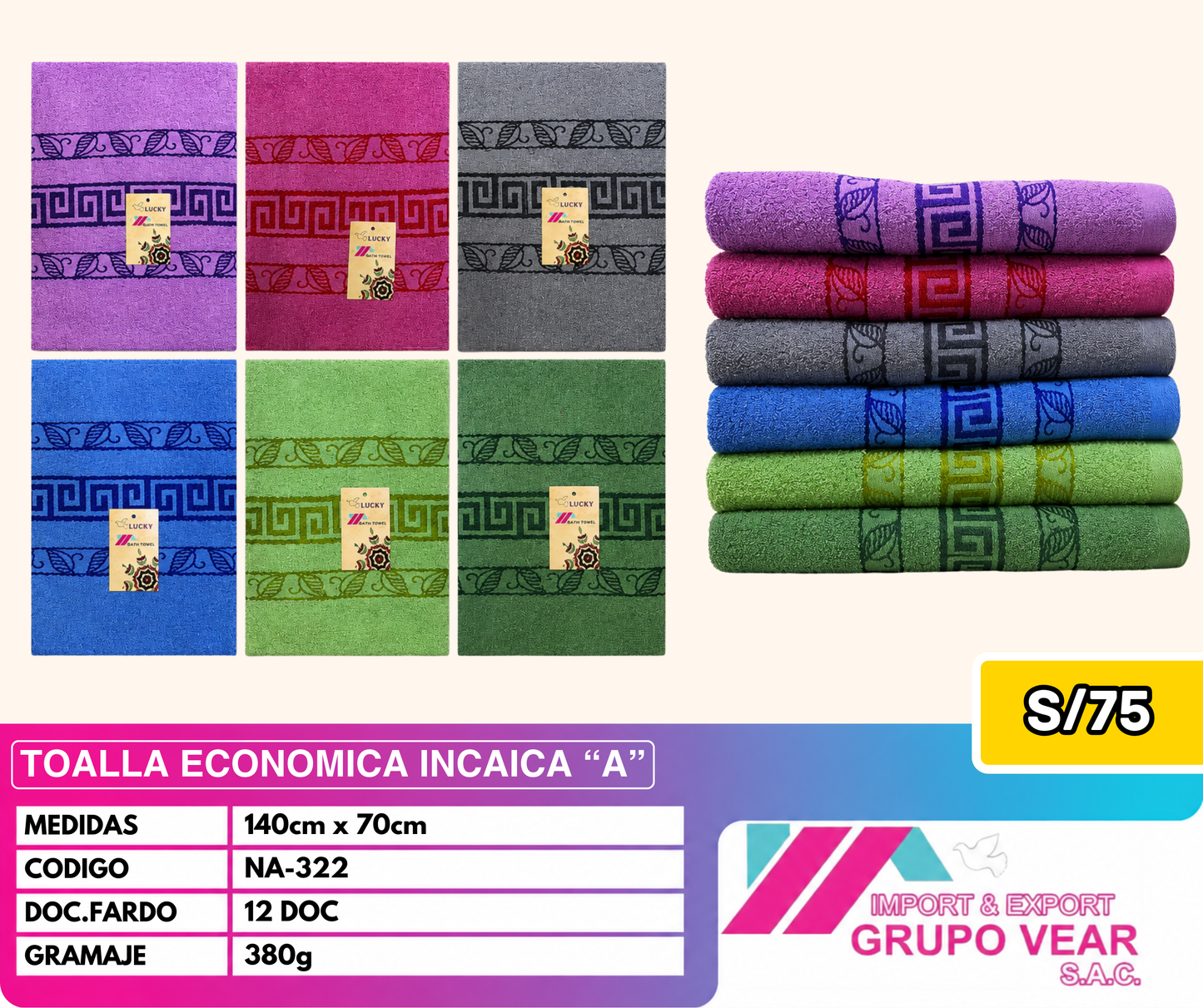 TOALLA ECONOMICA INCAICA (12 DOCENAS)