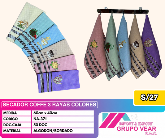 SECADOR COFFE 3 RAYAS COLORES (50 DOCENAS)