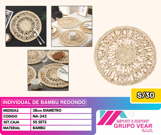 INDIVIDUAL DE BAMBU REDONDO (50SETS)