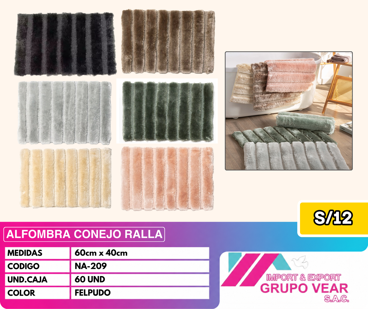 ALFOMBRA CONEJO RALLA 60X40 (60 UNIDADES)