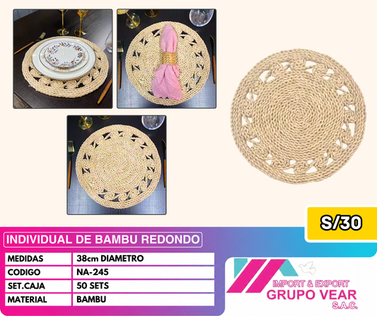 INDIVIDUAL DE BAMBU REDONDO (50 SETS)