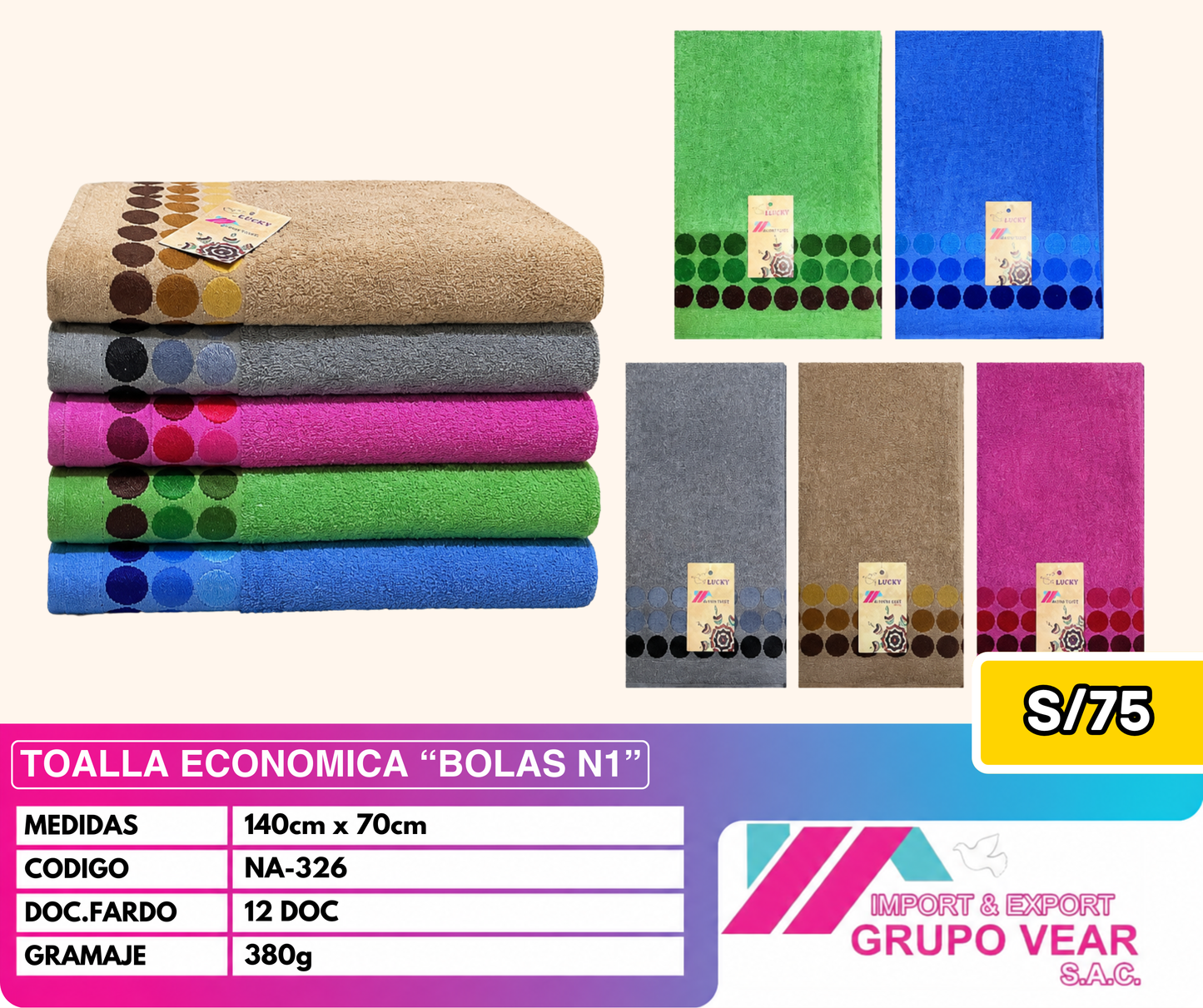 TOALLA ECONOMICA BOLAS N1 (12 DOCENAS)