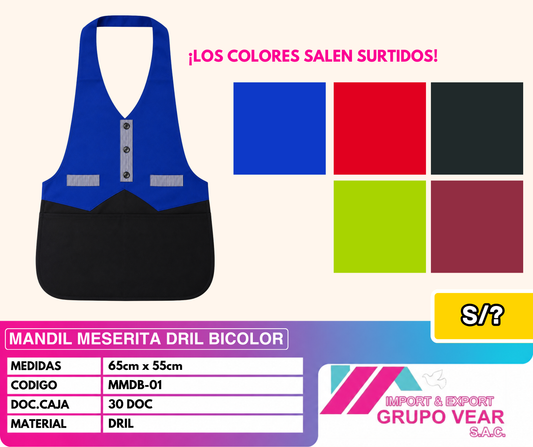 MANDIL MESERITA DRIL BICOLOR (30 DOC)