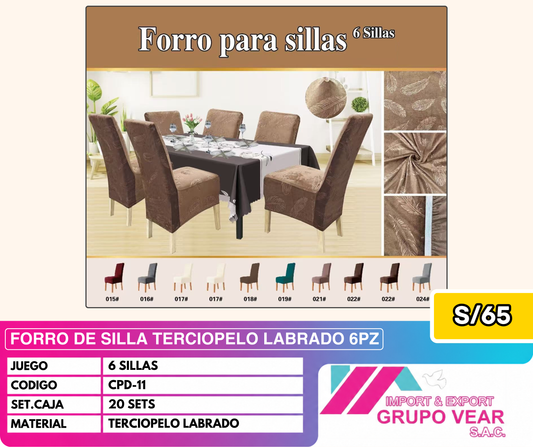 FORRO DE SILLA TERCIOPELO LABRADO 6PZ (20SETS)