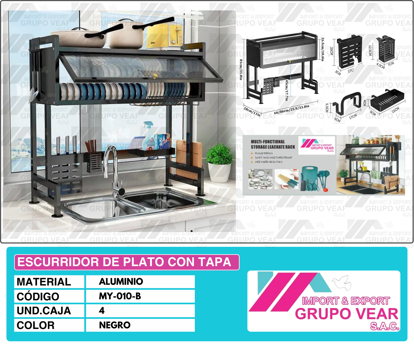 ESCURRIDOR DE COCINA 85CM CON TAPA (4 UNIDADES)