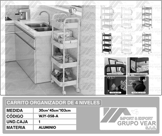CARRITO ORGANIZADOR DE 4 NIVELES (1 UNIDAD)