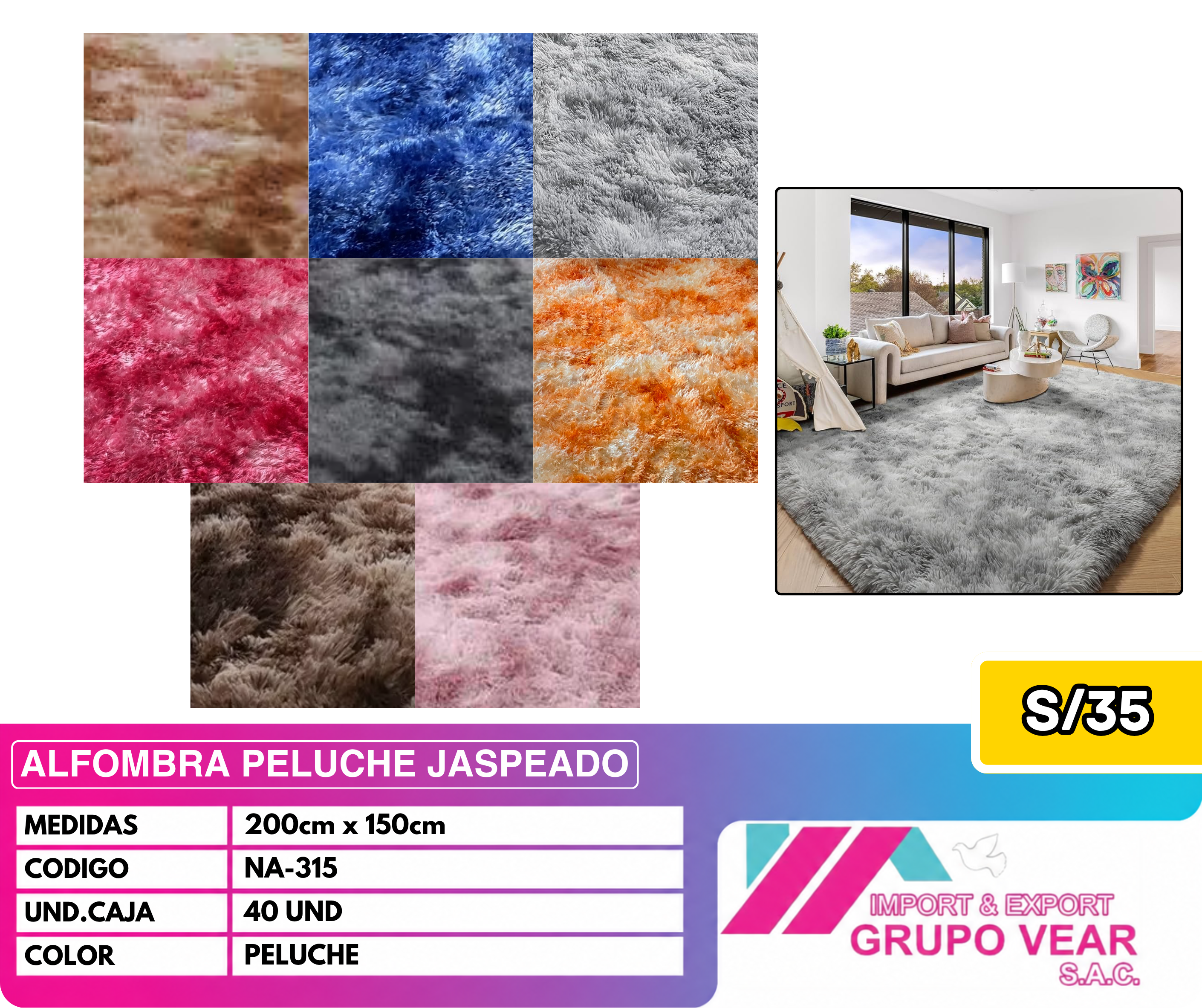ALFOMBRA PELUCHE JASPEADO 200X150 (40 UNIDADES)