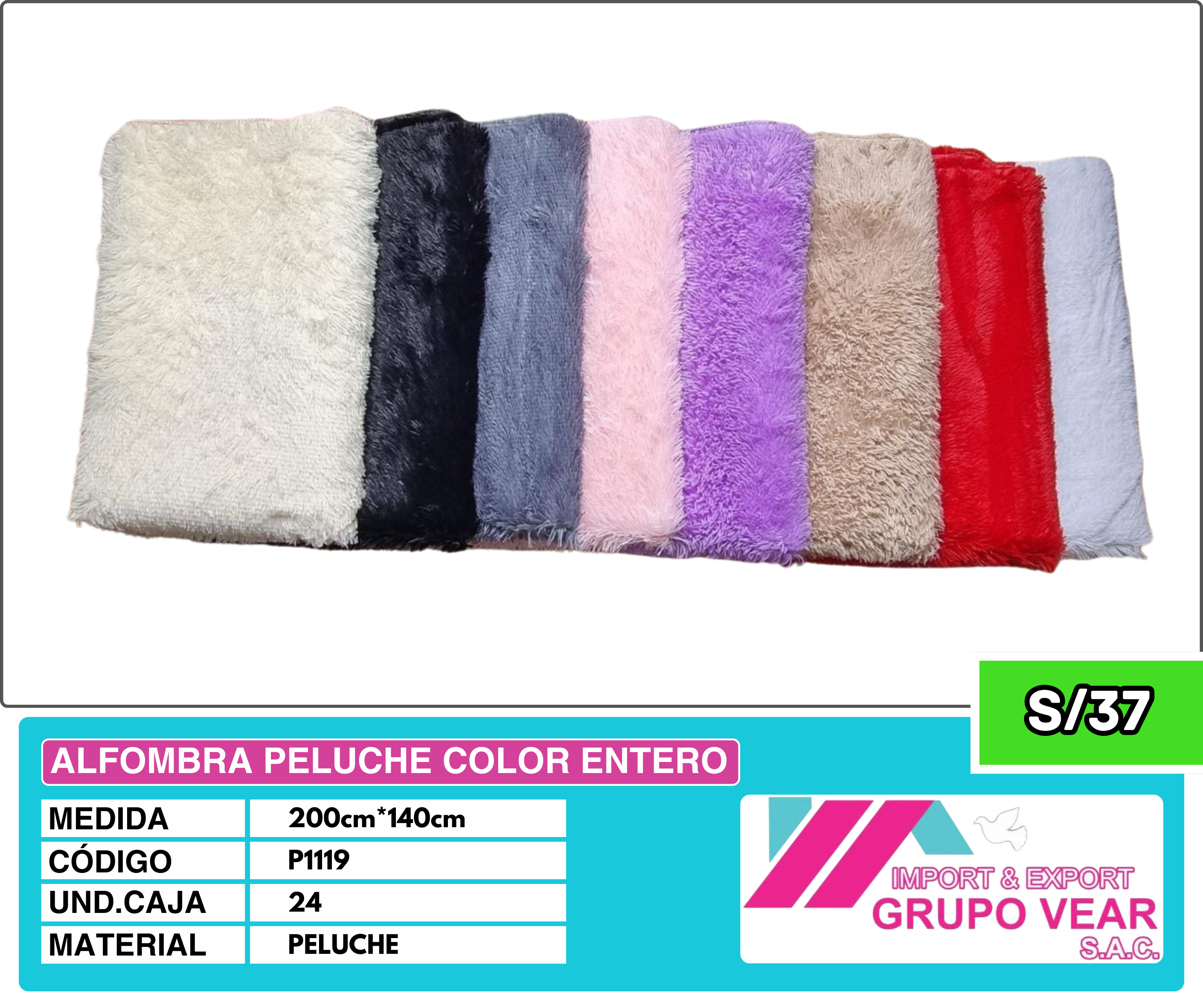 ALFOMBRA PELUCHE COLOR ENTERO 200X150CM