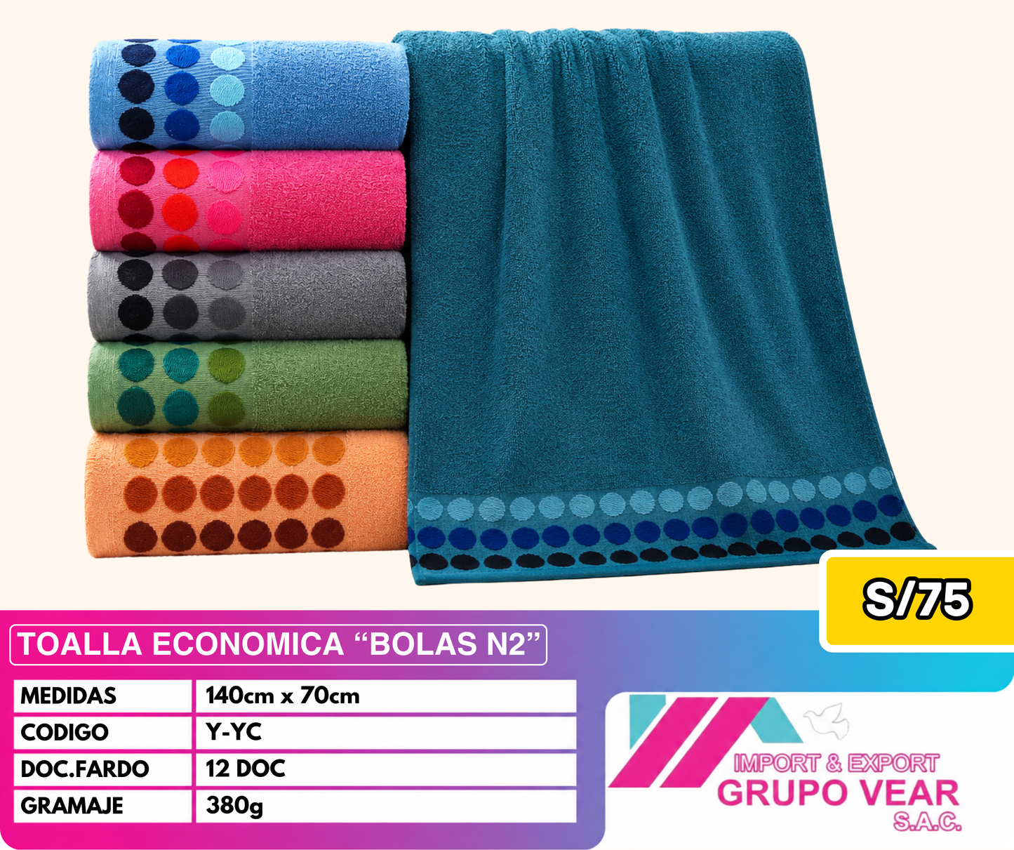 TOALLA ECONOMICA BOLAS N2 (12 DOCENAS)