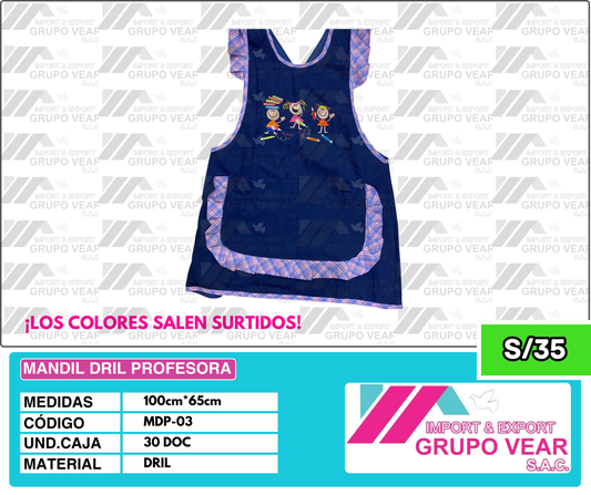 MANDIL DRIL PROFESORA (30 DOC)