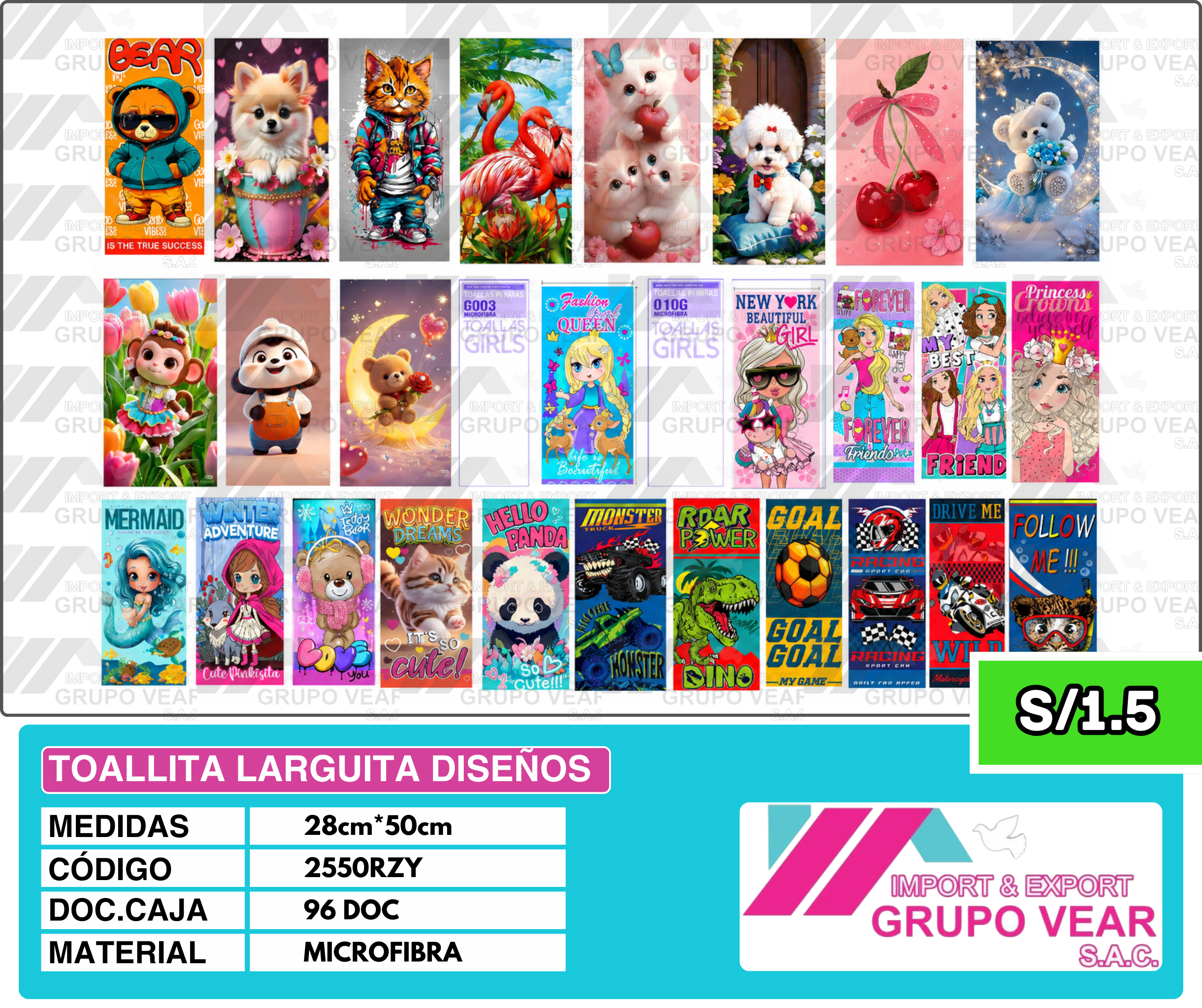 TOALLITA LARGUITA DISEÑOS (96DOC)