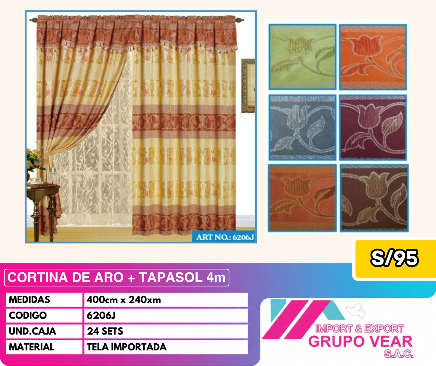 CORTINA DE ARO + TAPASOL 4MTS (21 SETS)