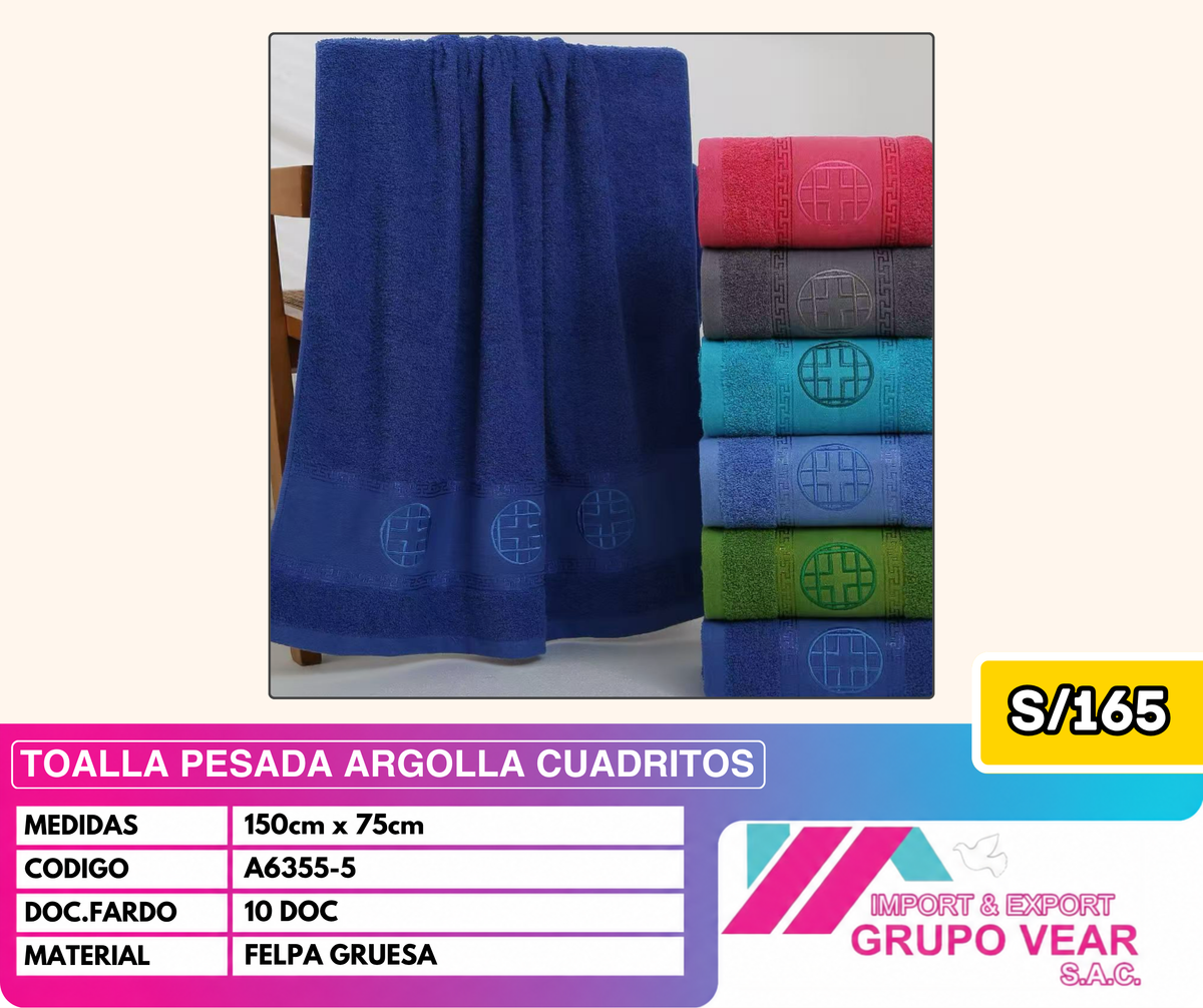 TOALLA PESADA ARGOLLA CUADRITOS (10 DOC)