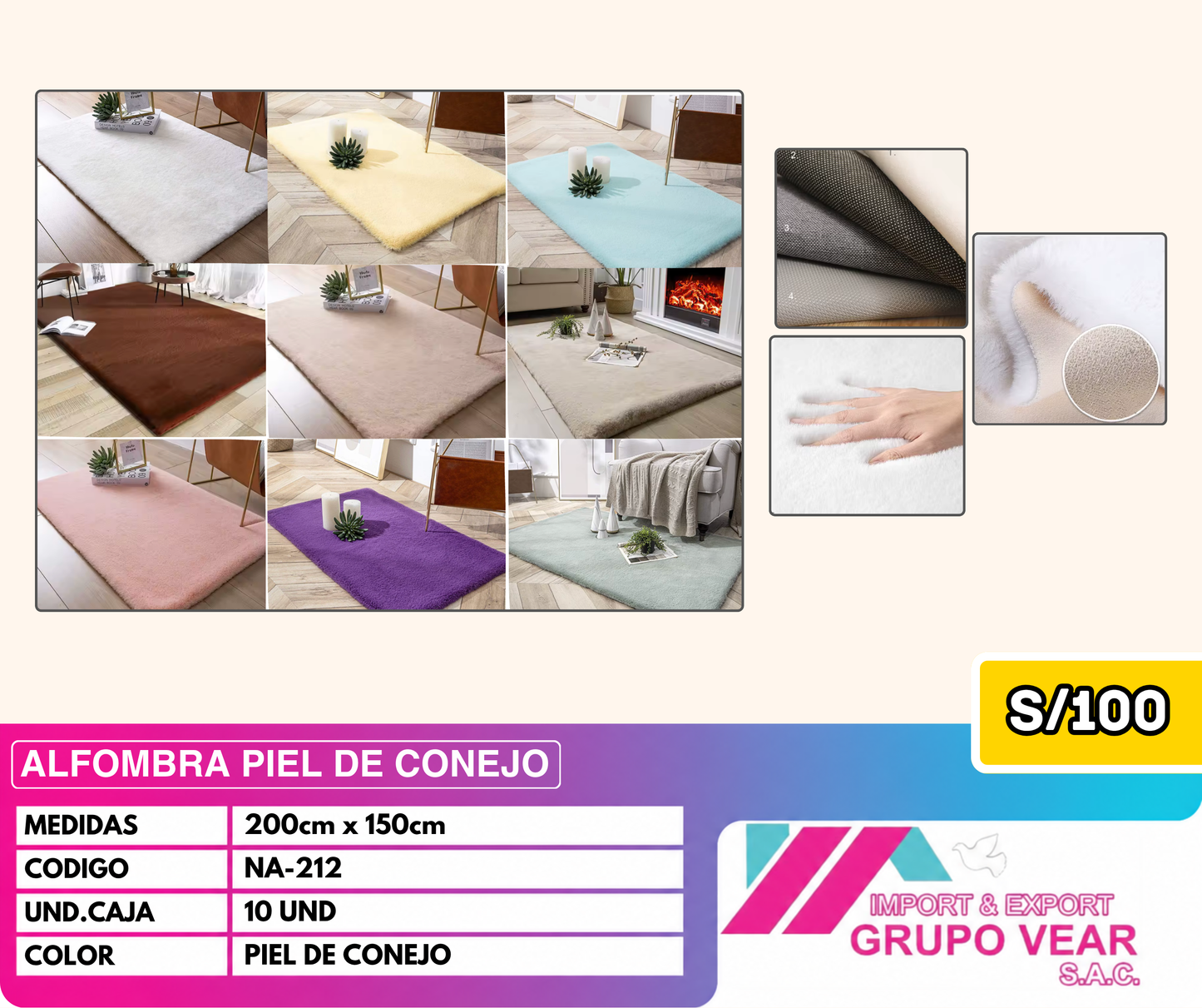 ALFOMBRA PIEL DE CONEJO (10 UNIDADES)