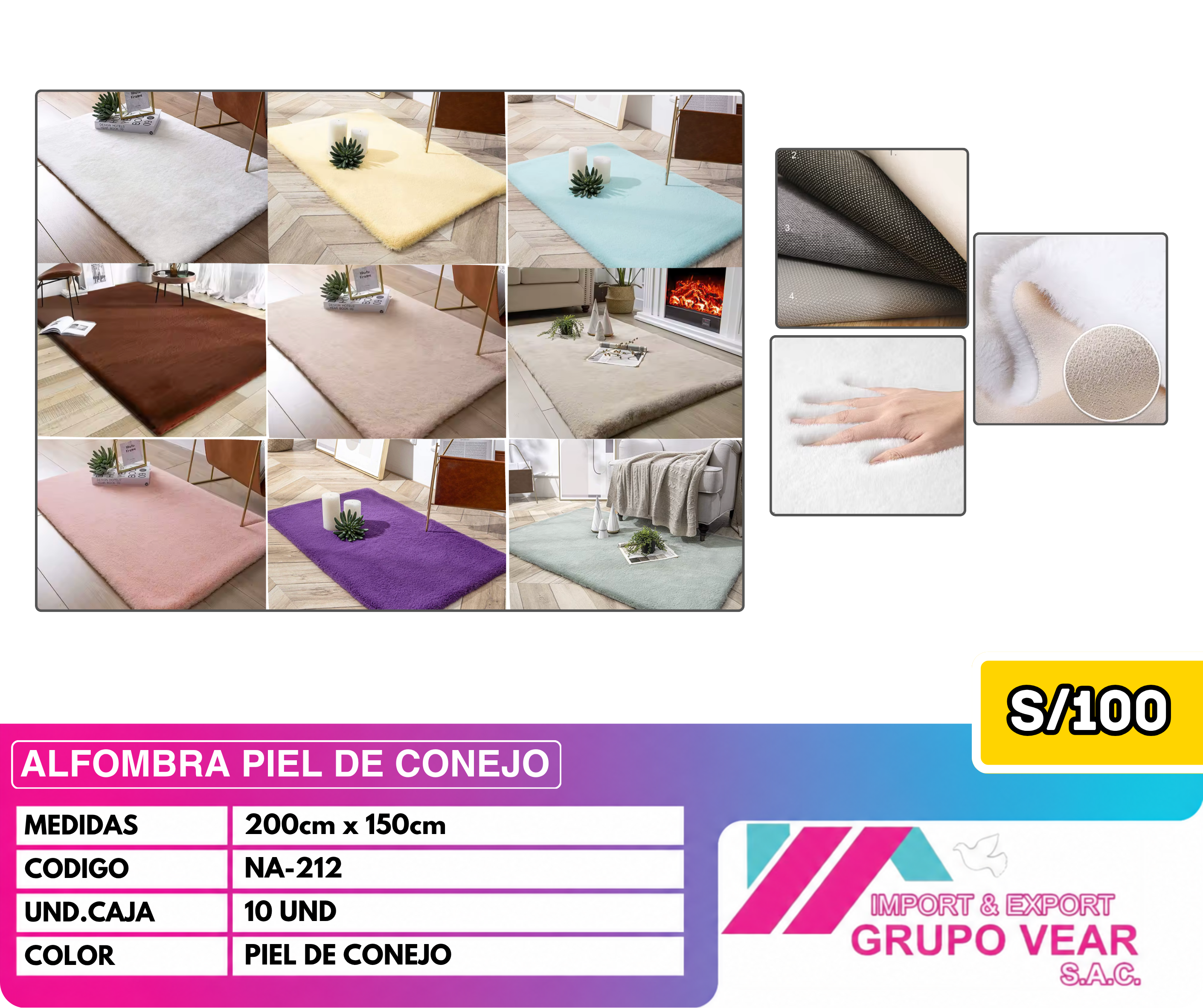 ALFOMBRA PIEL DE CONEJO (10 UNIDADES)
