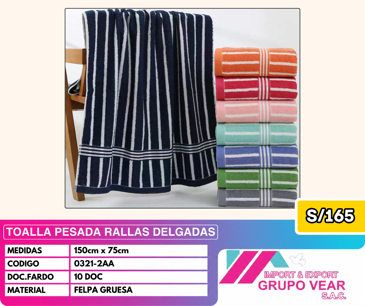 TOALLA PESADA RALLAS DELGADAS (10 DOC)