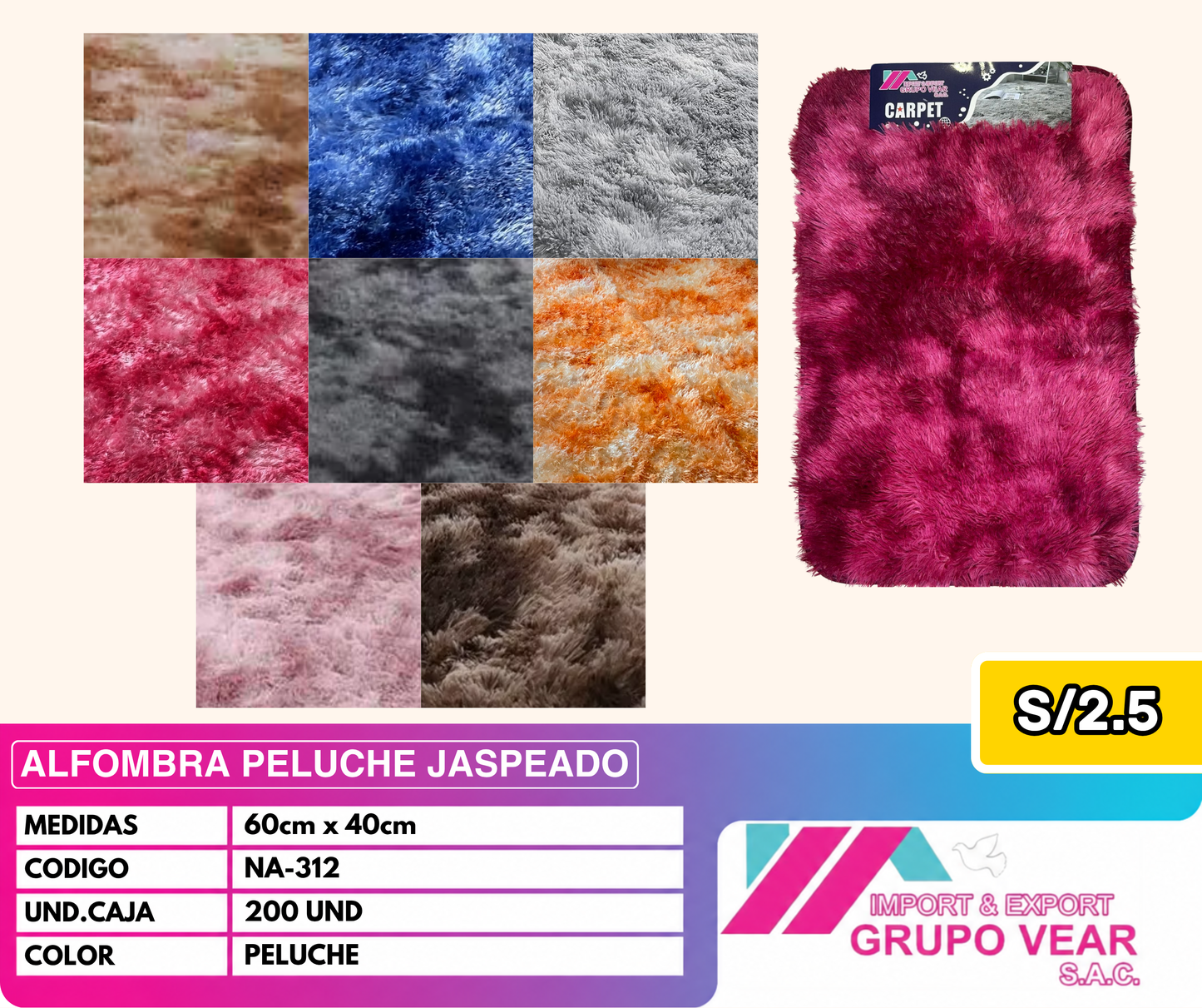 ALFOMBRA PELUCHE JASPEADO 60X40 (200 UNIDADES)