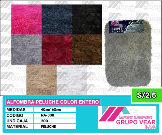 ALFOMBRA PELUCHE COLOR ENTERO 60X40 (200 UNIDADES)
