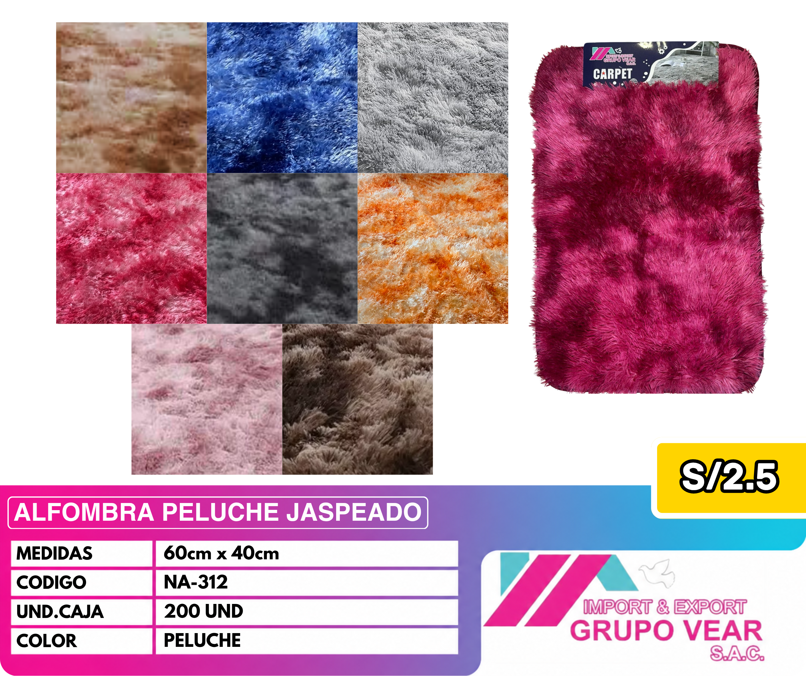 ALFOMBRA PELUCHE JASPEADO 60X40 (200 UNIDADES)