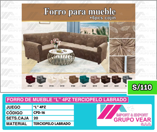 FORRO DE MUEBLE "L" 4PZ TERCIOPELO LABRADO (20SETS)
