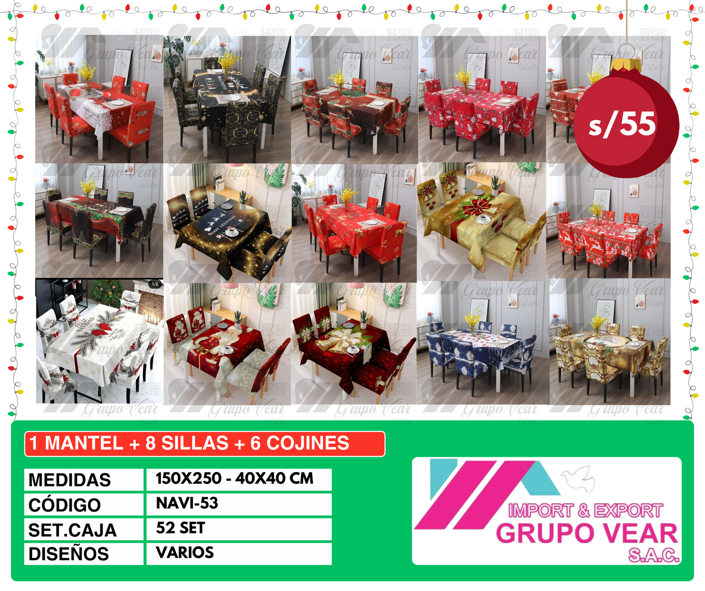 1 MANTEL + 8 SILLAS + 6 COJINES