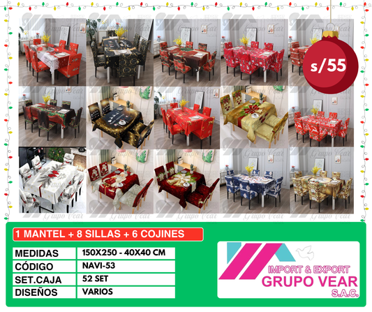 1 MANTEL + 8 SILLAS + 6 COJINES