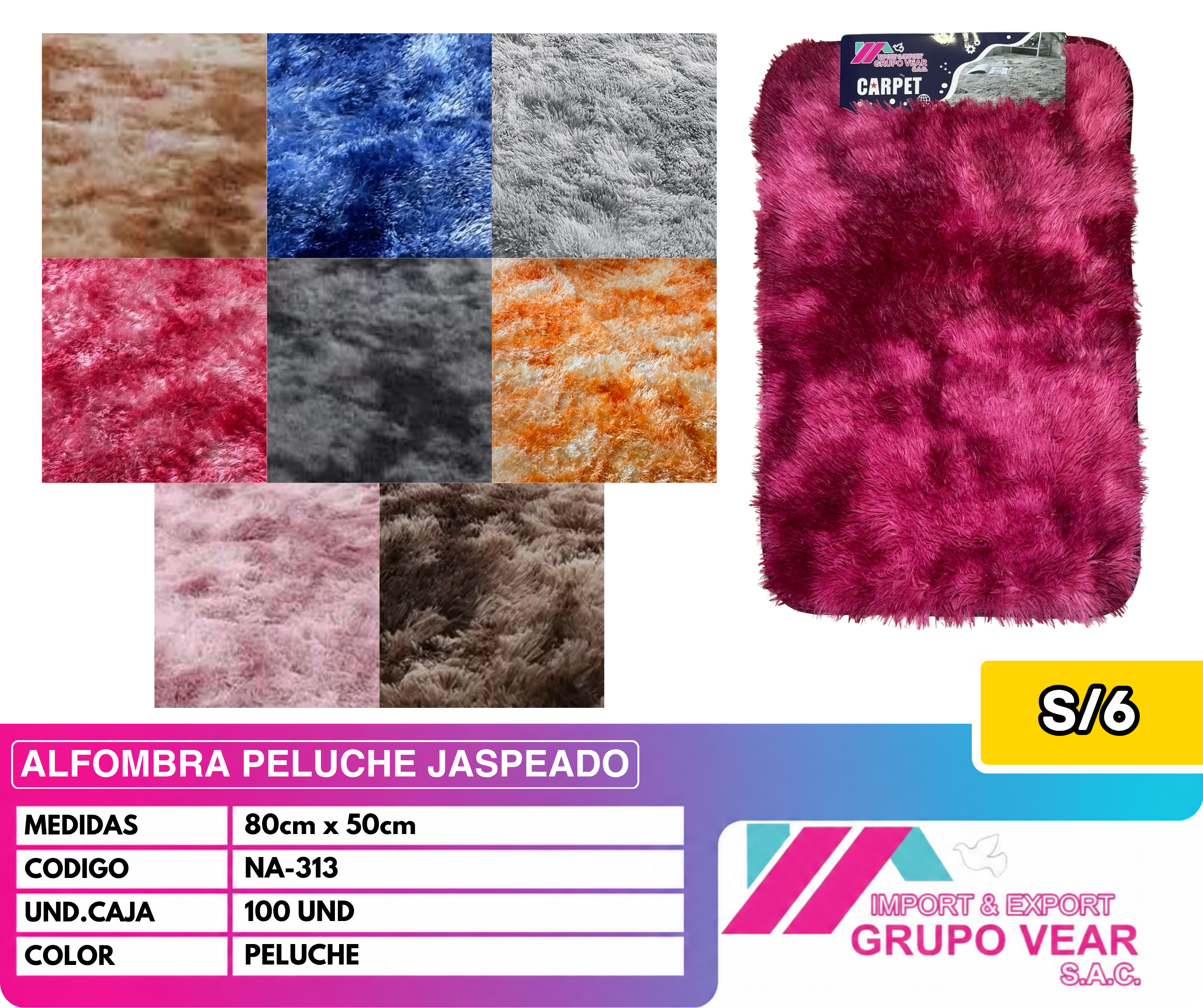 ALFOMBRA PELUCHE JASPEADO 80X50 (100 UNIDADES)