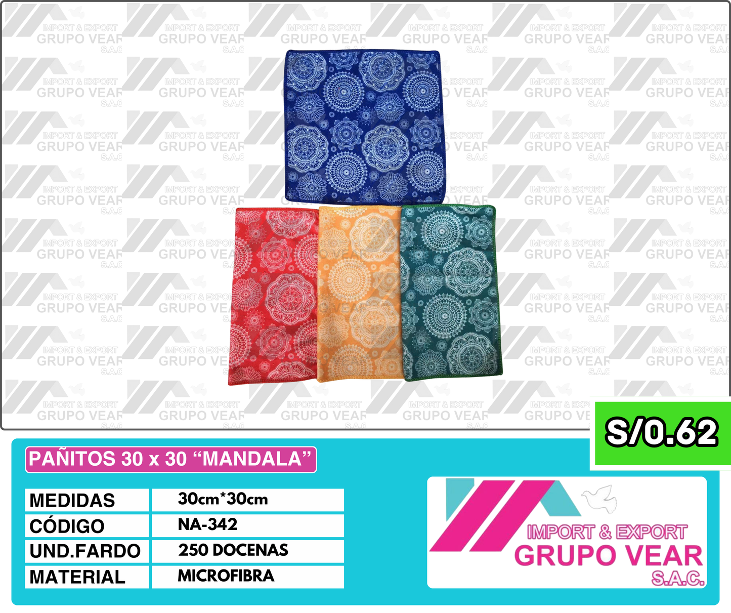 PAÑITOS 30X30 "MANDALA" (250 DOC)