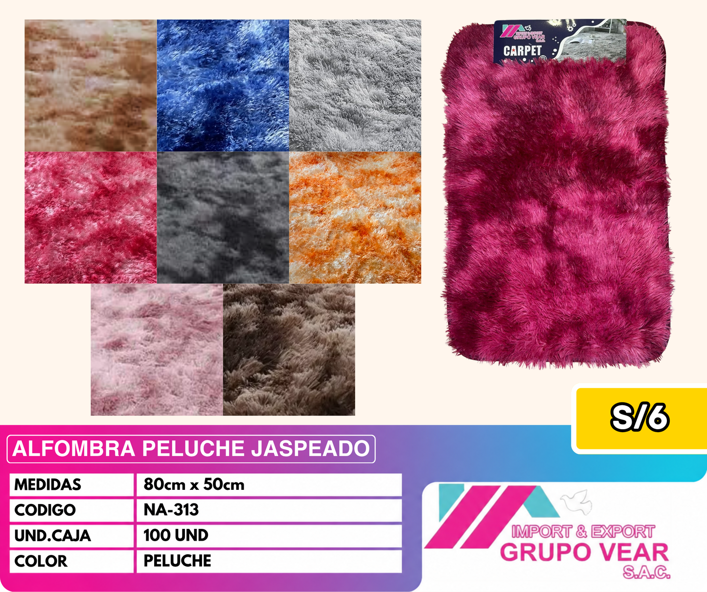 ALFOMBRA PELUCHE JASPEADO 80X50 (100 UNIDADES)