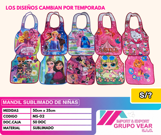 MANDIL SUBLIMADO DE NIÑAS (50 DOC)