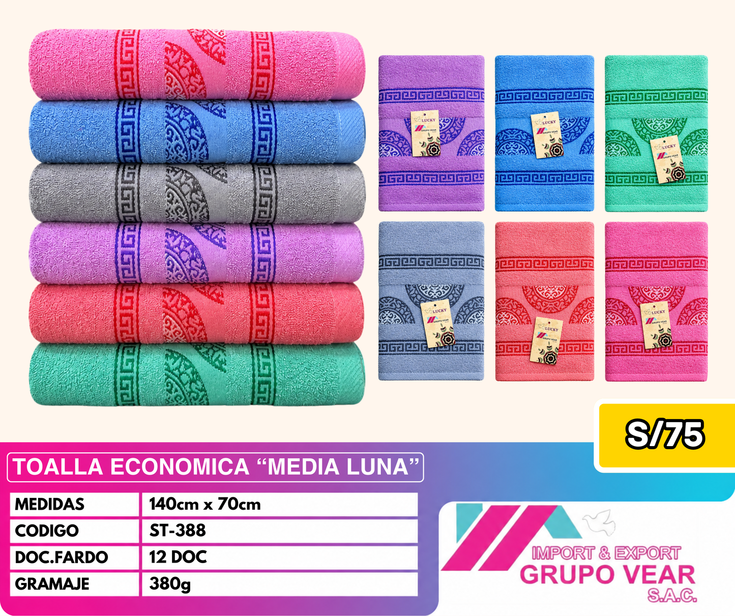 TOALLA ECONOMICA MEDIA LUNA (12 DOCENAS)