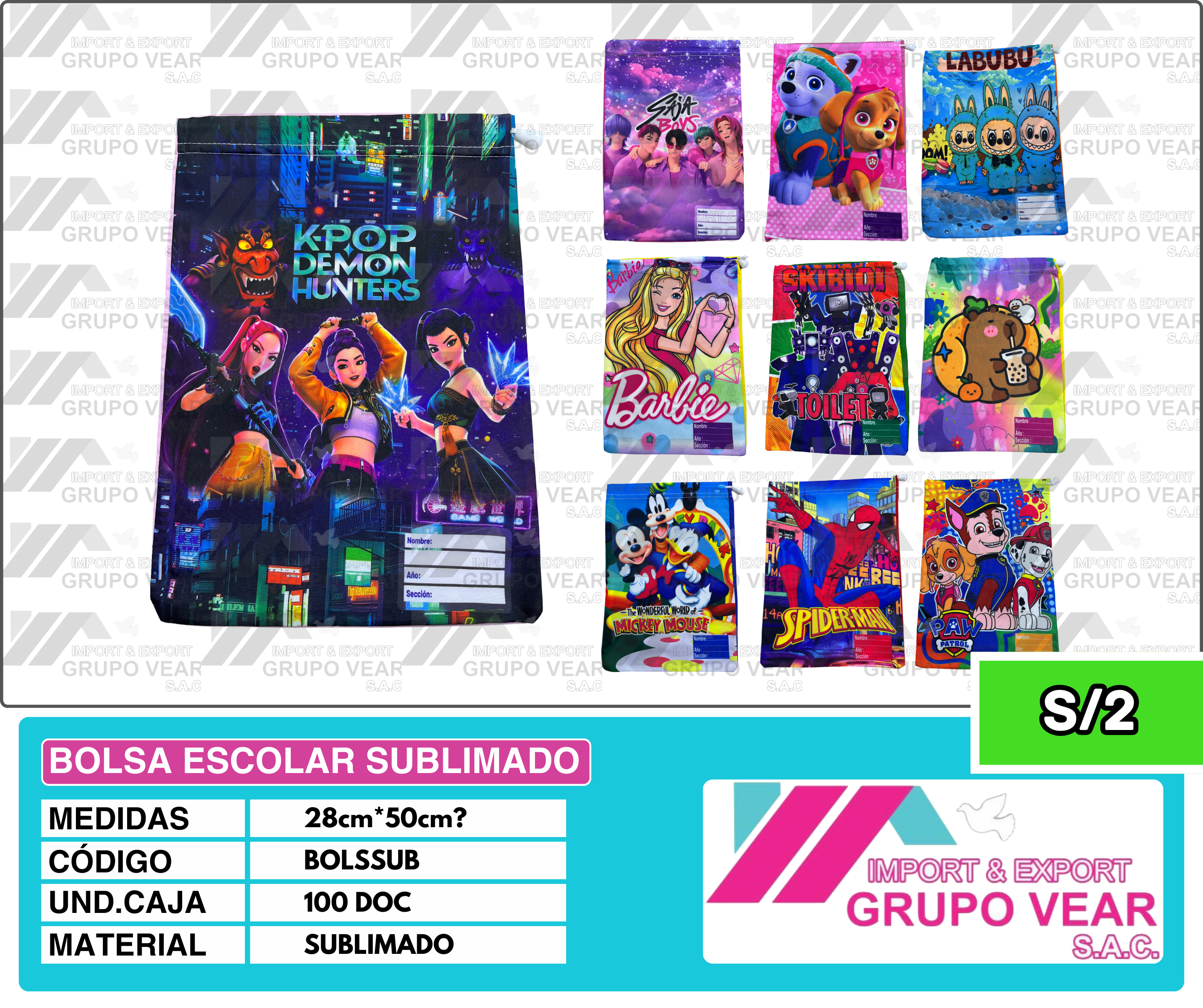 BOLSA ESCOLAR SUBLIMADO (100 DOC)