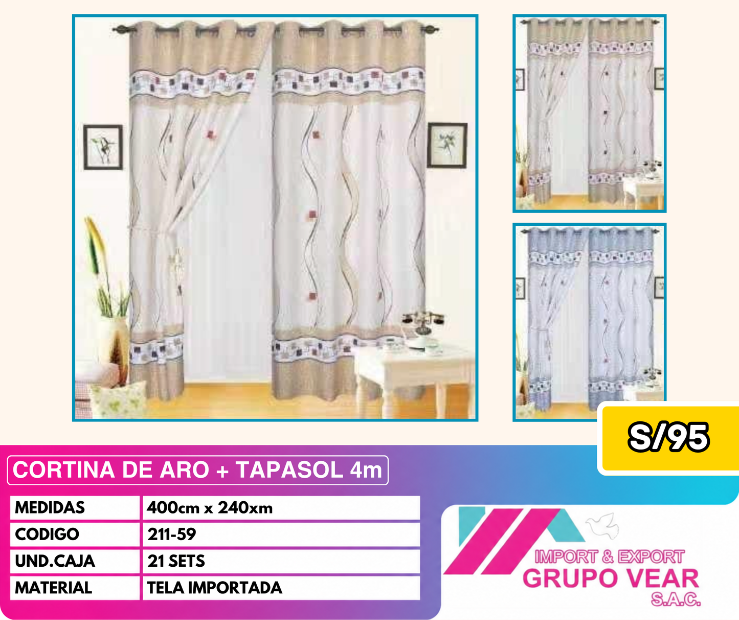 CORTINA DE ARO + TAPASOL 4MTS (21 SETS)
