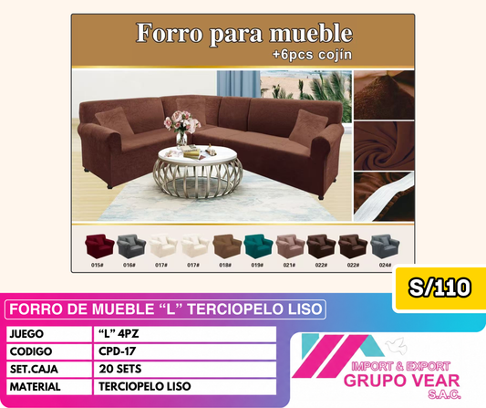 FORRO DE MUEBLE "L" 4PZ TERCIOPELO LISO (20SETS)