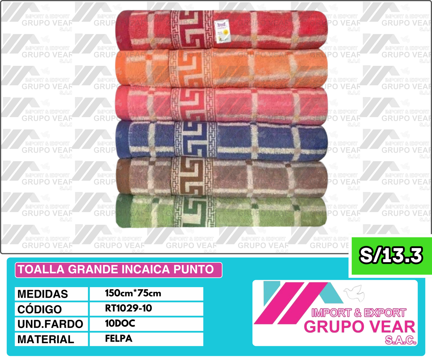 TOALLA GRANDE INCAICA PUNTO (10 DOC)