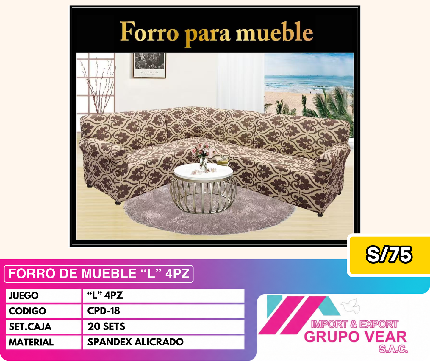 FORRO DE MUEBLE "L" 4PZ (20SETS)