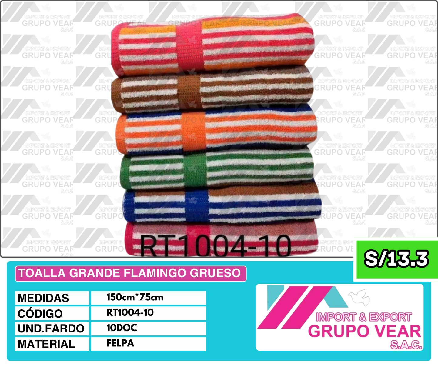 TOALLA GRANDE FLAMINGO GRUESO (10 DOC)