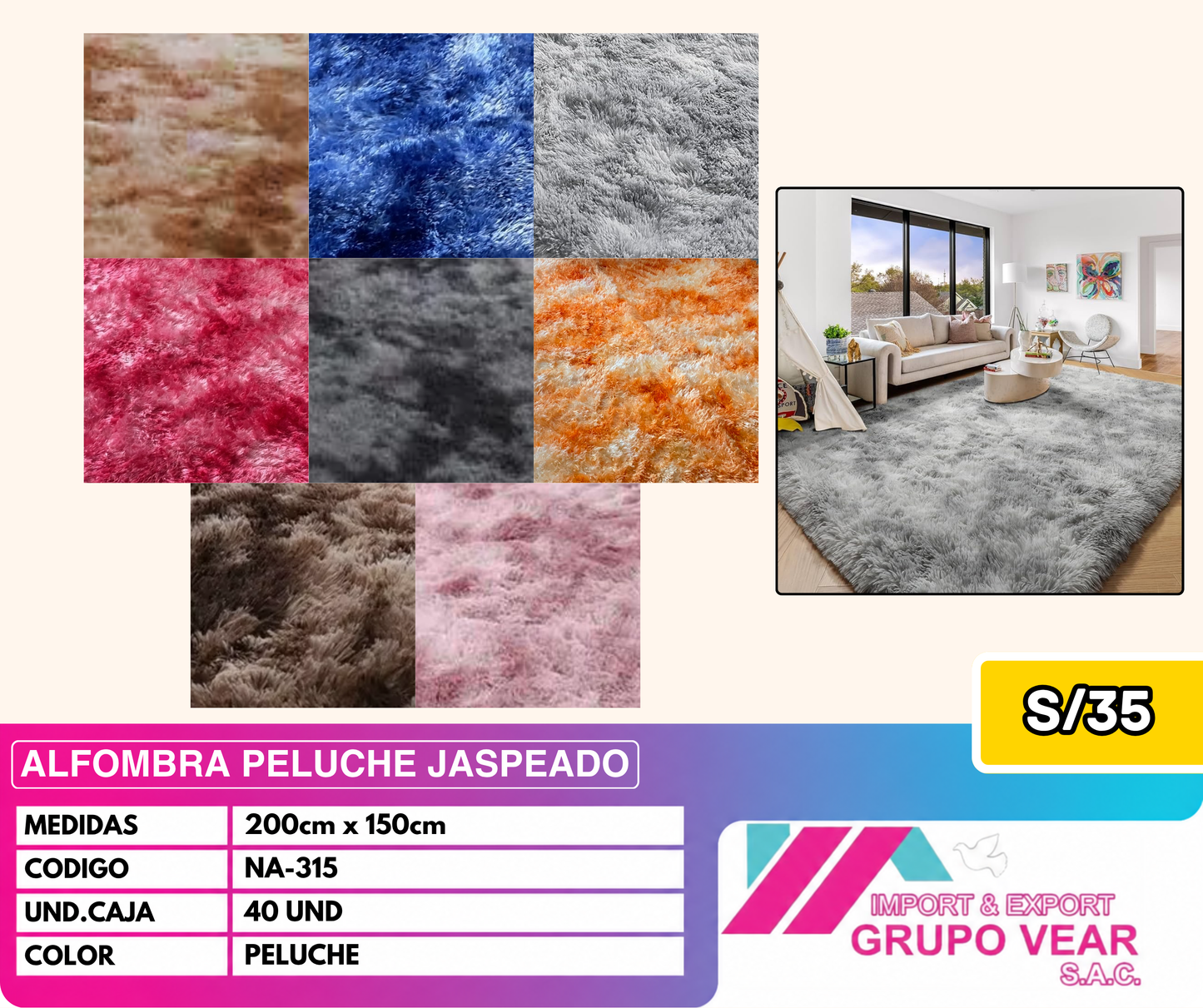 ALFOMBRA PELUCHE JASPEADO 200X150 (40 UNIDADES)