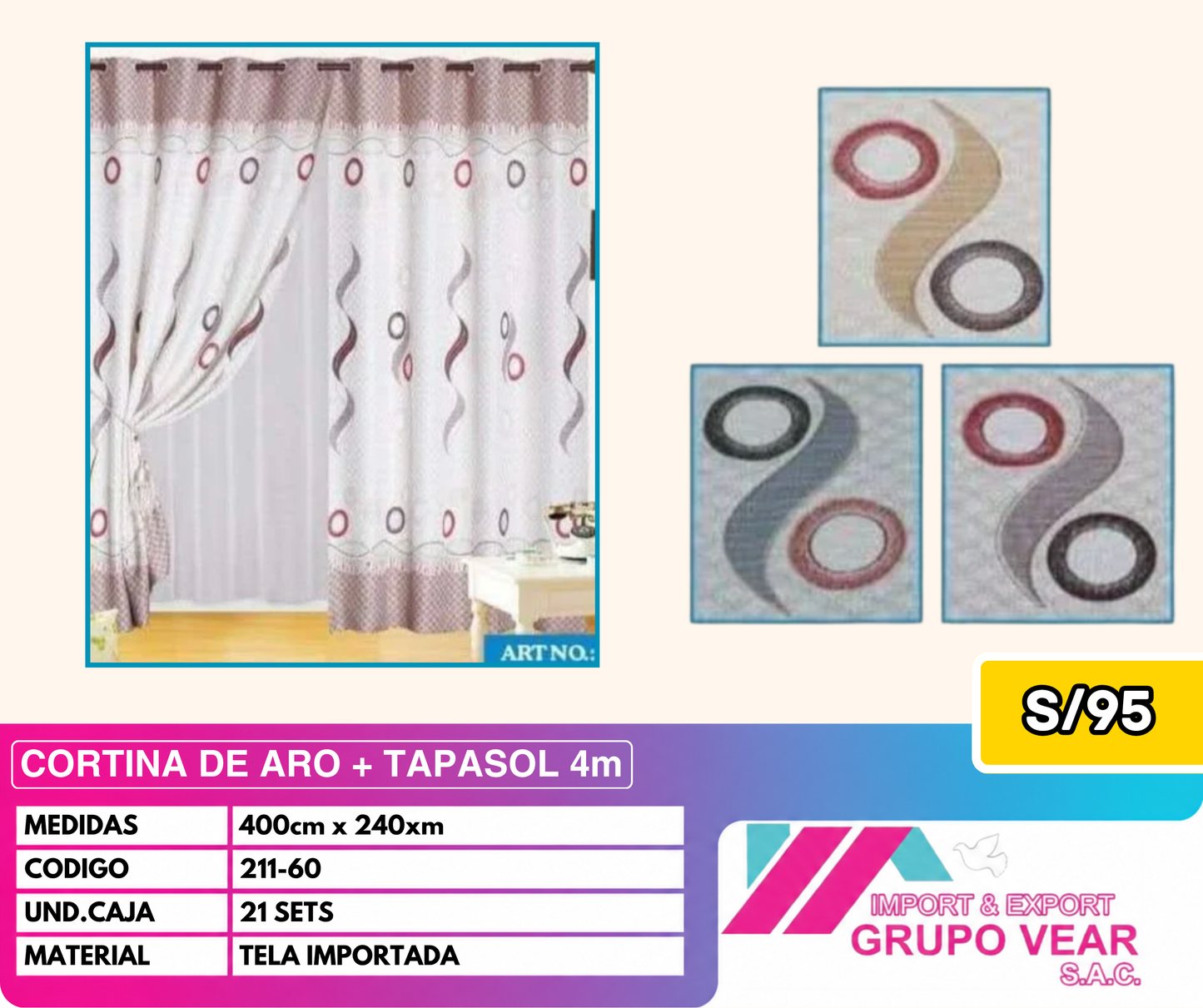 CORTINA DE ARO + TAPASOL 4MTS (21 SETS)