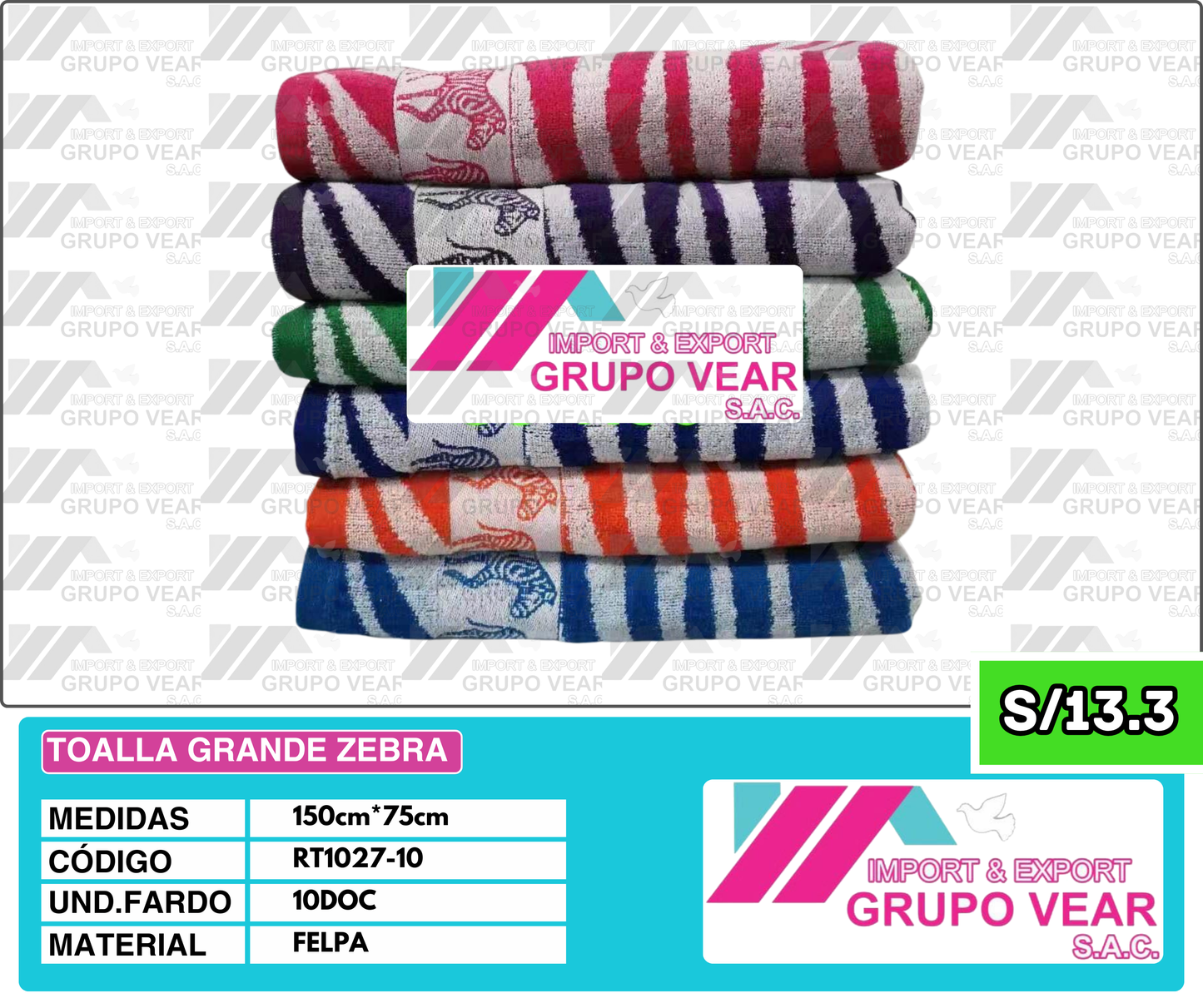 TOALLA GRANDE ZEBRA (10 DOC)