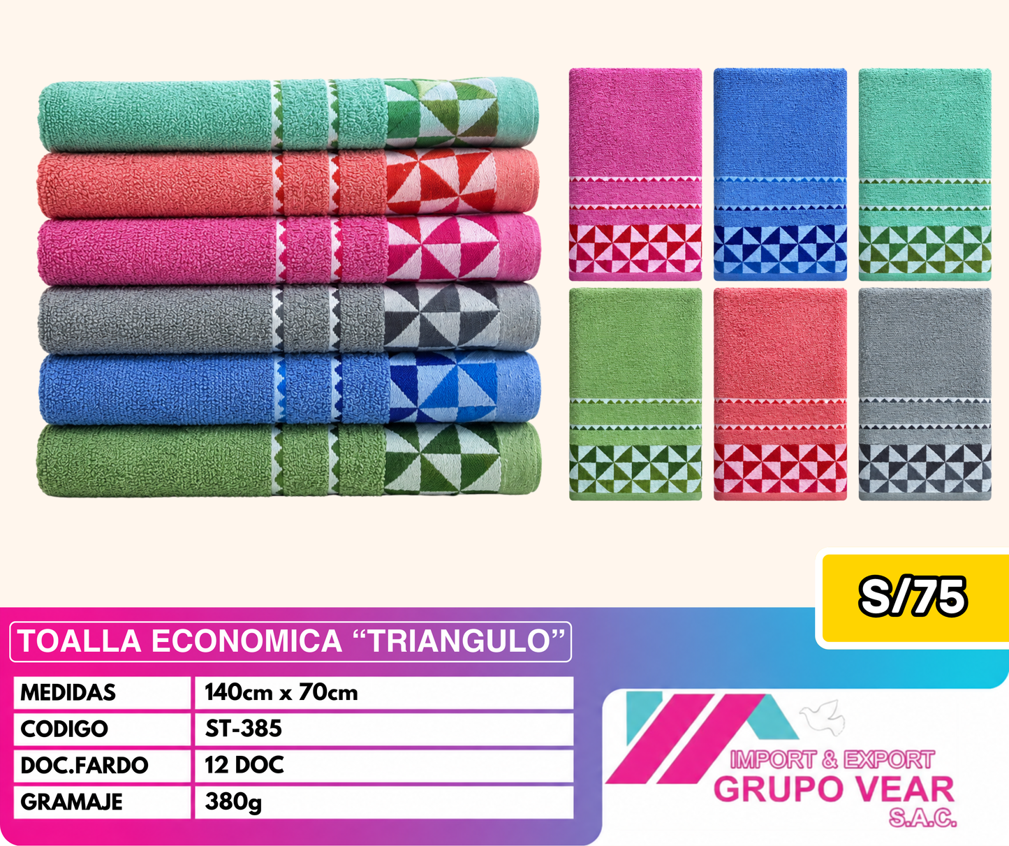 TOALLA ECONOMICA TRIÁNGULO (12 DOCENAS)