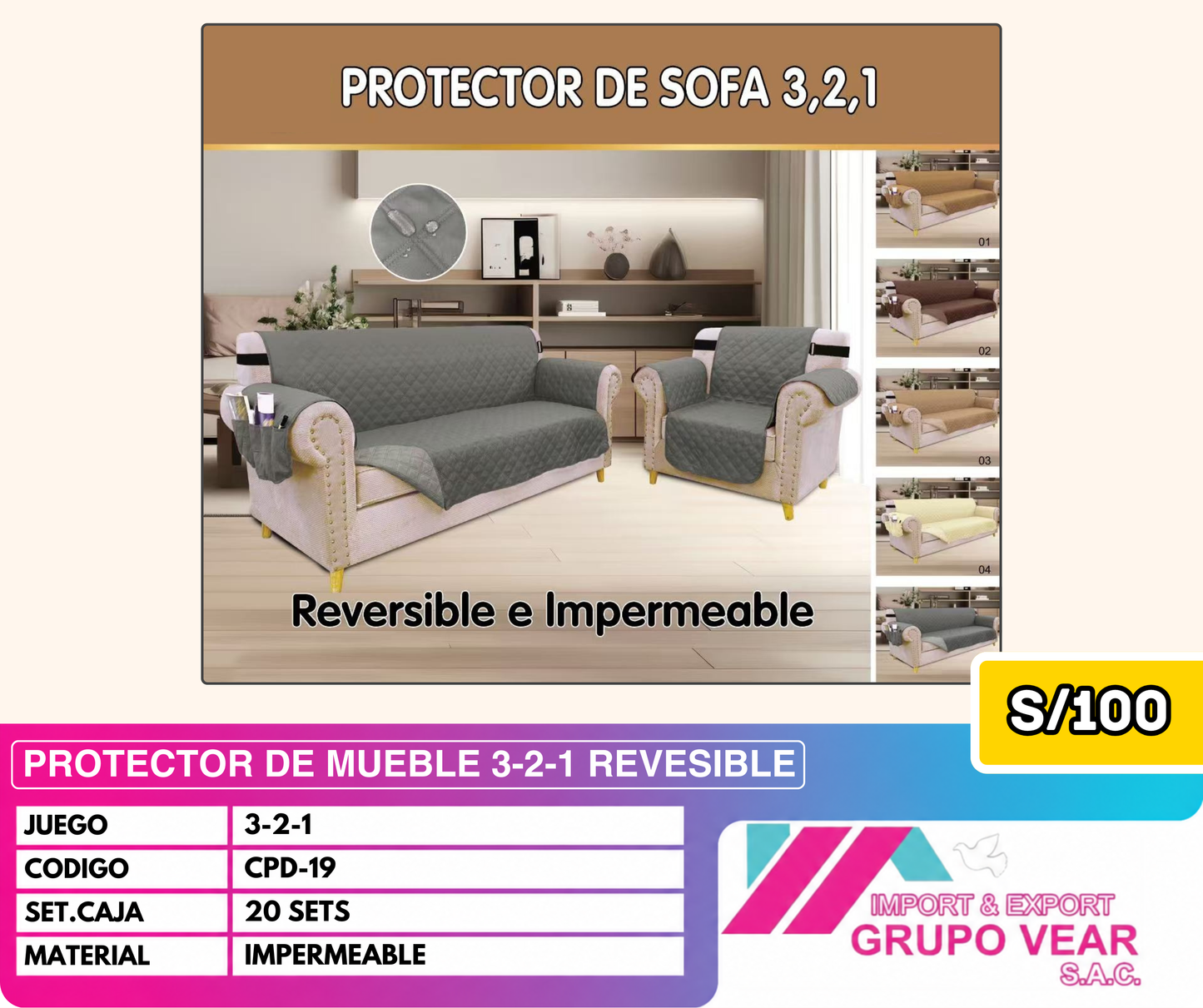 PROTECTOR DE MUEBLE 3-2-1 REVERSIBLE (20SETS)