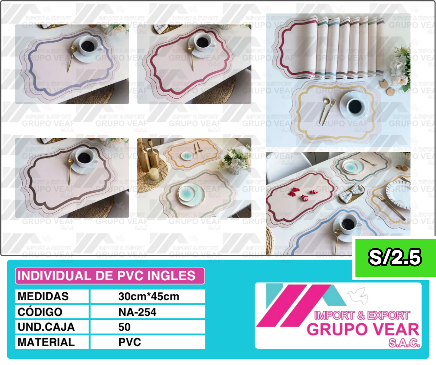 INDIVIDUAL DE PVC INGLES (50 SETS)