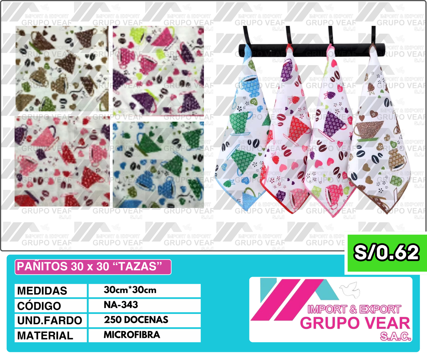 PAÑITOS 30X30 "TAZAS" (250 DOC)