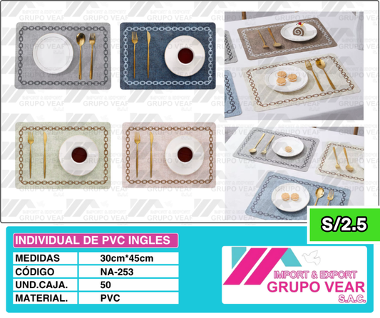 INDIVIDUAL DE PVC INGLES (50 SETS)