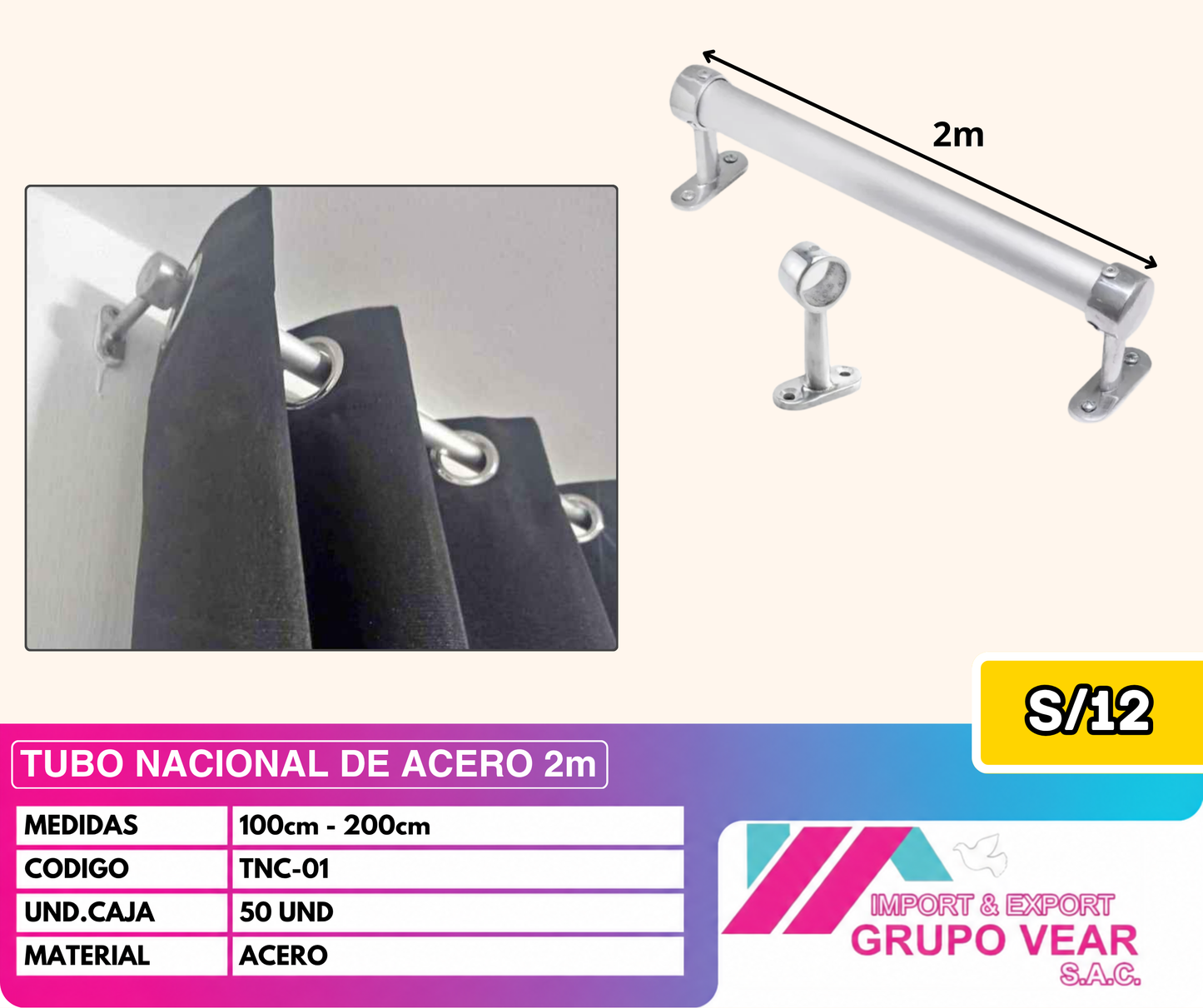 TUBO NACIONAL DE ACERO 2MTS