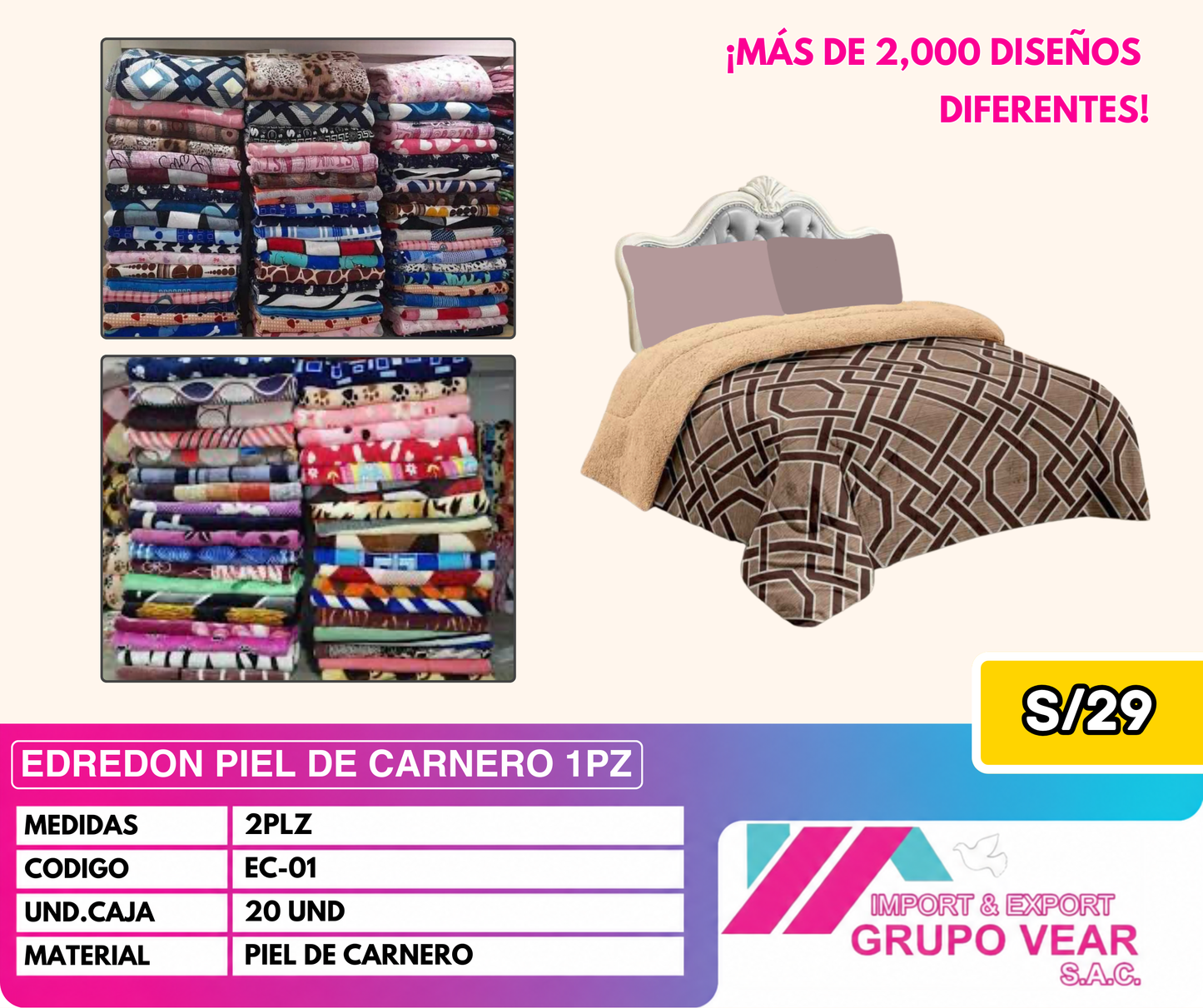 EDREDÓN PIEL DE CARNERO 1 PIEZA (20 UNIDADES)